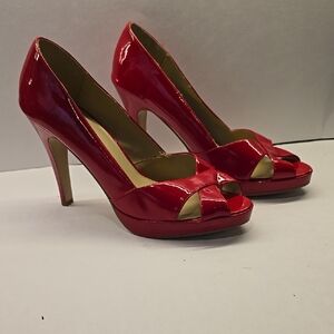 Elegant Red Patent Peep-Toe Heels 10
